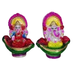 Premium Translucent Clay Lakshmi Ganesha on Lotus Throne - Divine Temple Idol Pair - Image 2